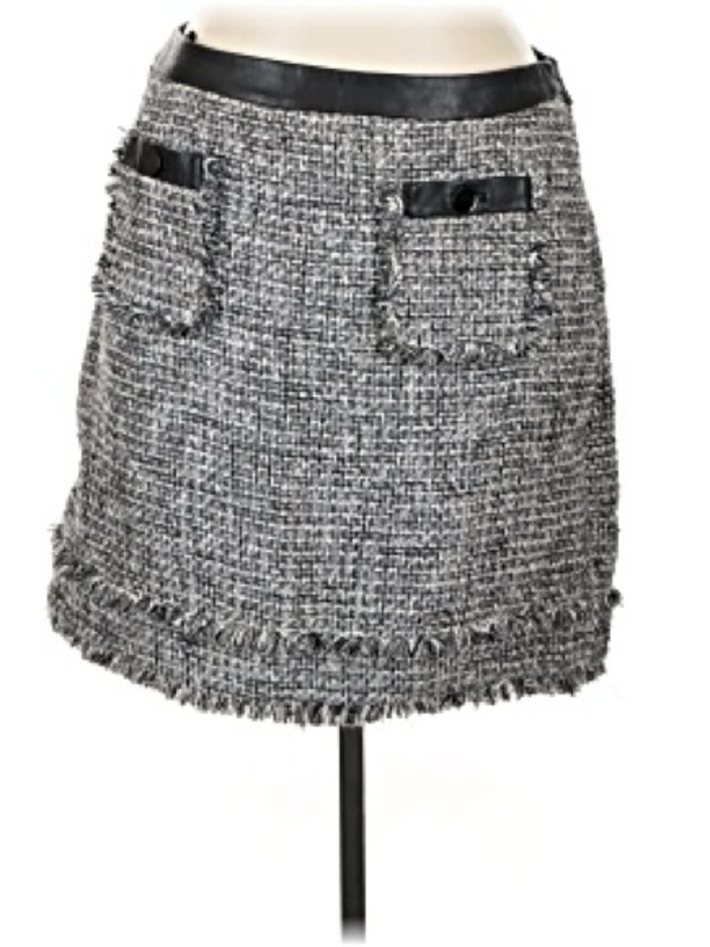 Karl Lagerfeld Gray Tweed Mini Skirt with Faux Leather Waistband